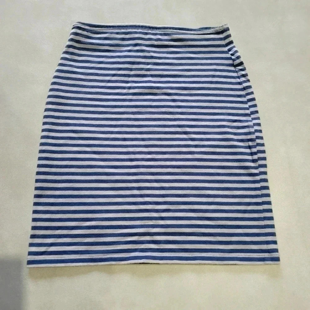 Hollister Brand Striped Gray Blue Mini Skirt Elastic Waist Cotton Blend S